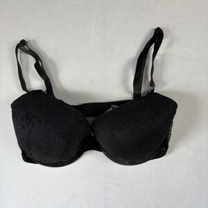 Victoria Secret 34DD black Lace Sheer Sides Polkadot Bra Women's Velvet Straps